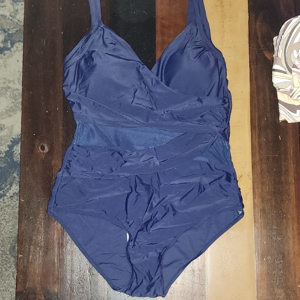 Slimming Navy Blue One-Piece Swimsuit